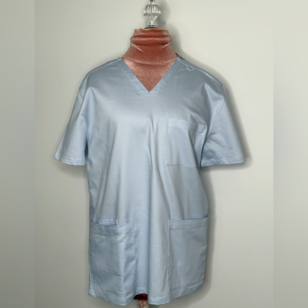 Hanes Comfort Fit V-Neck Unisex Scrub Top Light Blue Size Medium